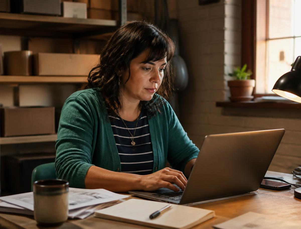 Small business owner preparing a grant application